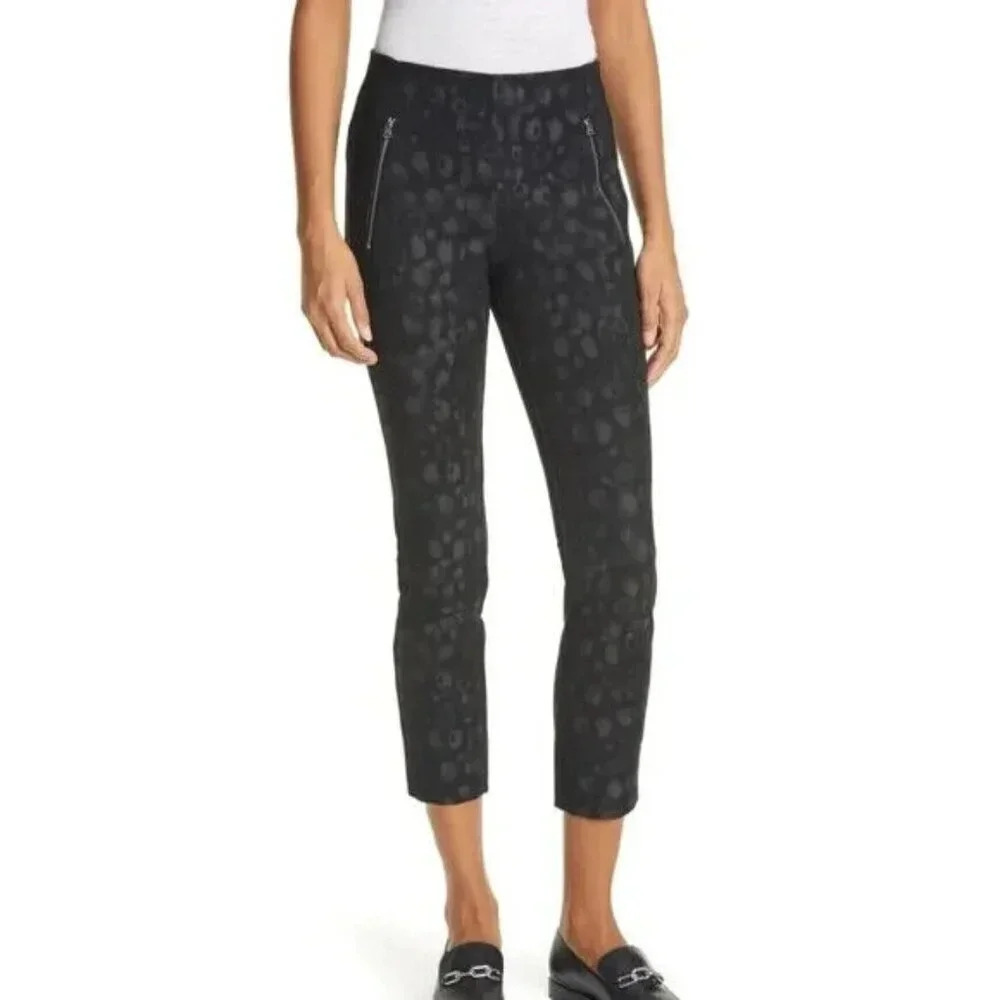 Rag & Bone Simone Pants Size 2 Leopard Print Ankle Cropped Mid Rise Black Work